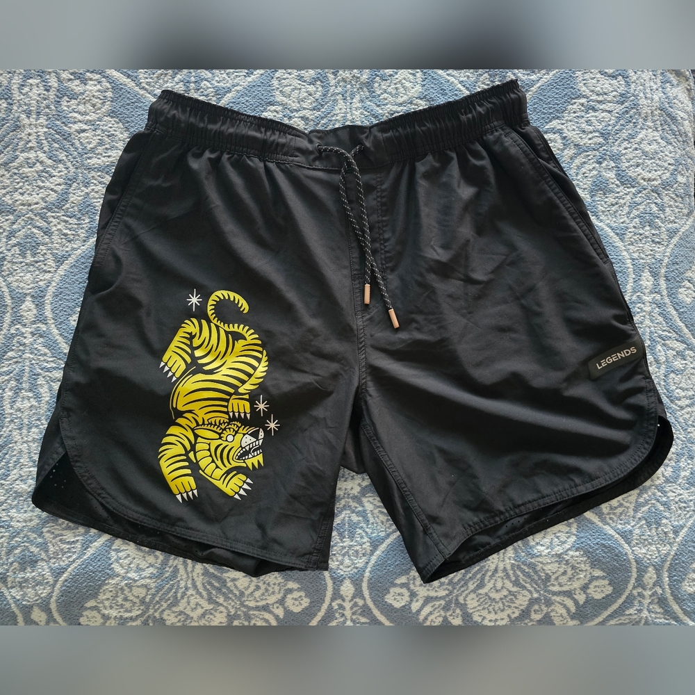Legens Black Shorts with Yellow Tiger Graphic